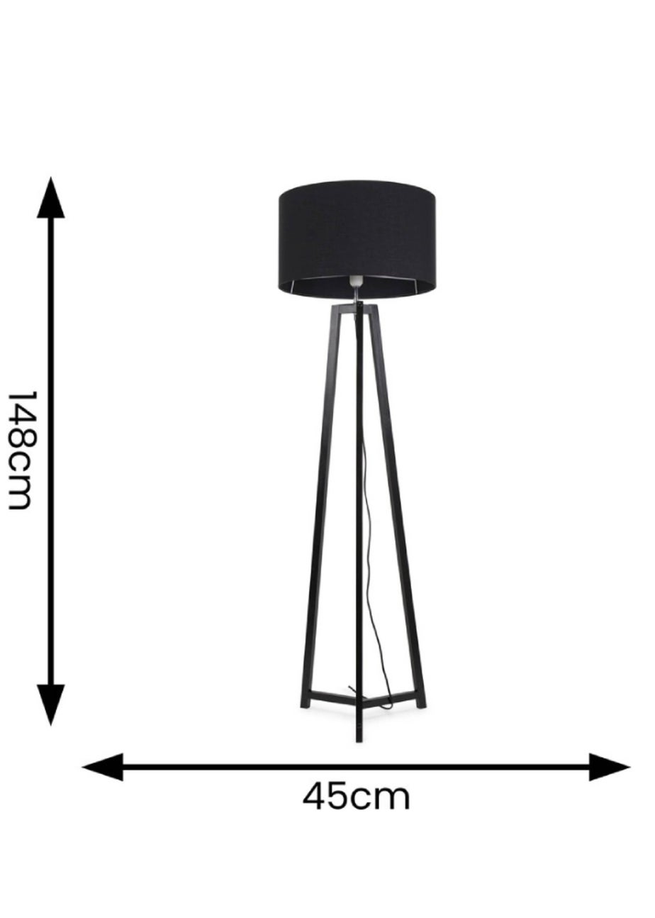 ValueLights Lottie Painted Black Floor Lamp with Large Drum Shade