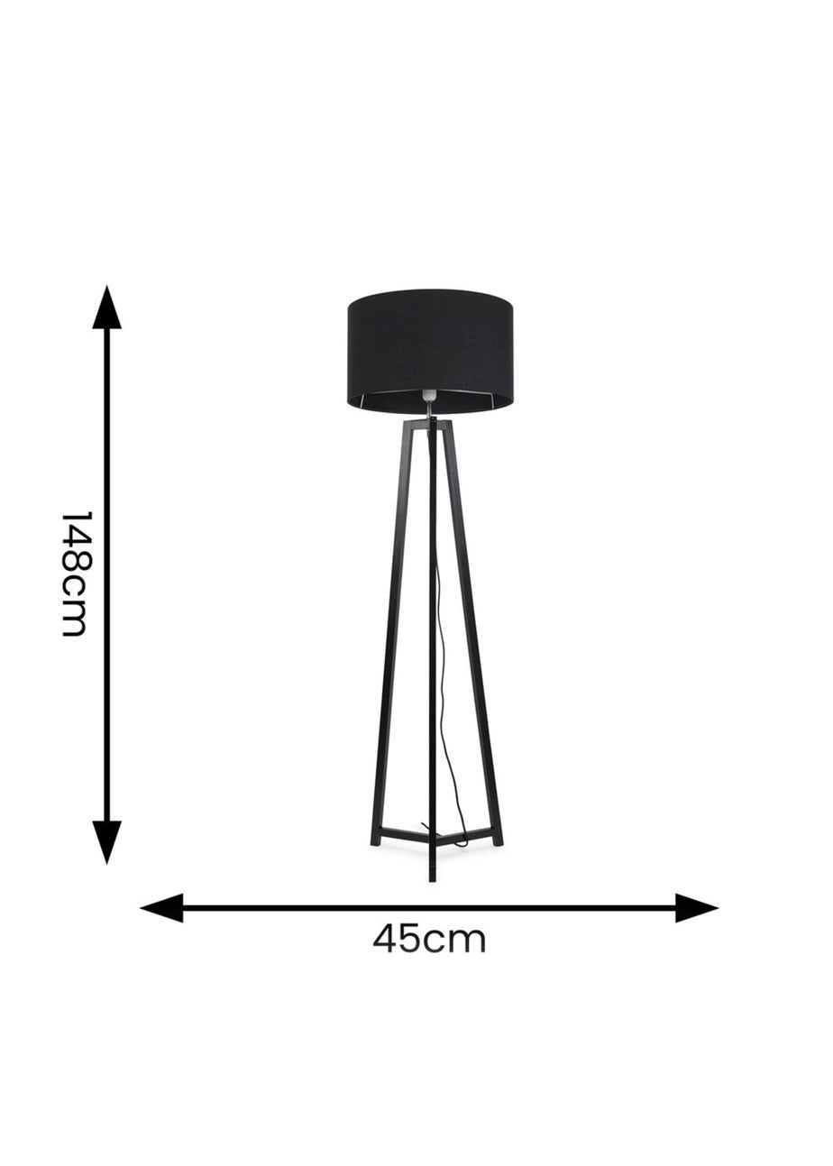 ValueLights Lottie Painted Black Floor Lamp with Large Drum Shade