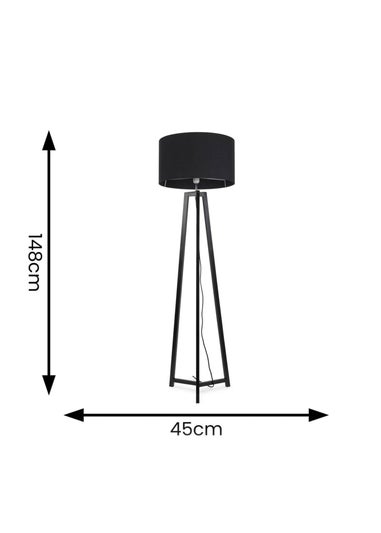 ValueLights Lottie Painted Black Floor Lamp with Large Drum Shade