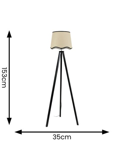 ValueLights Barbro Tripod Wood Black Floor Lamp with Large Tapered Trim Shade