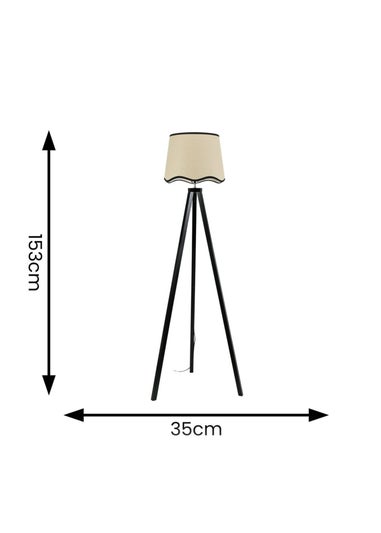 ValueLights Barbro Tripod Wood Black Floor Lamp with Large Tapered Trim Shade