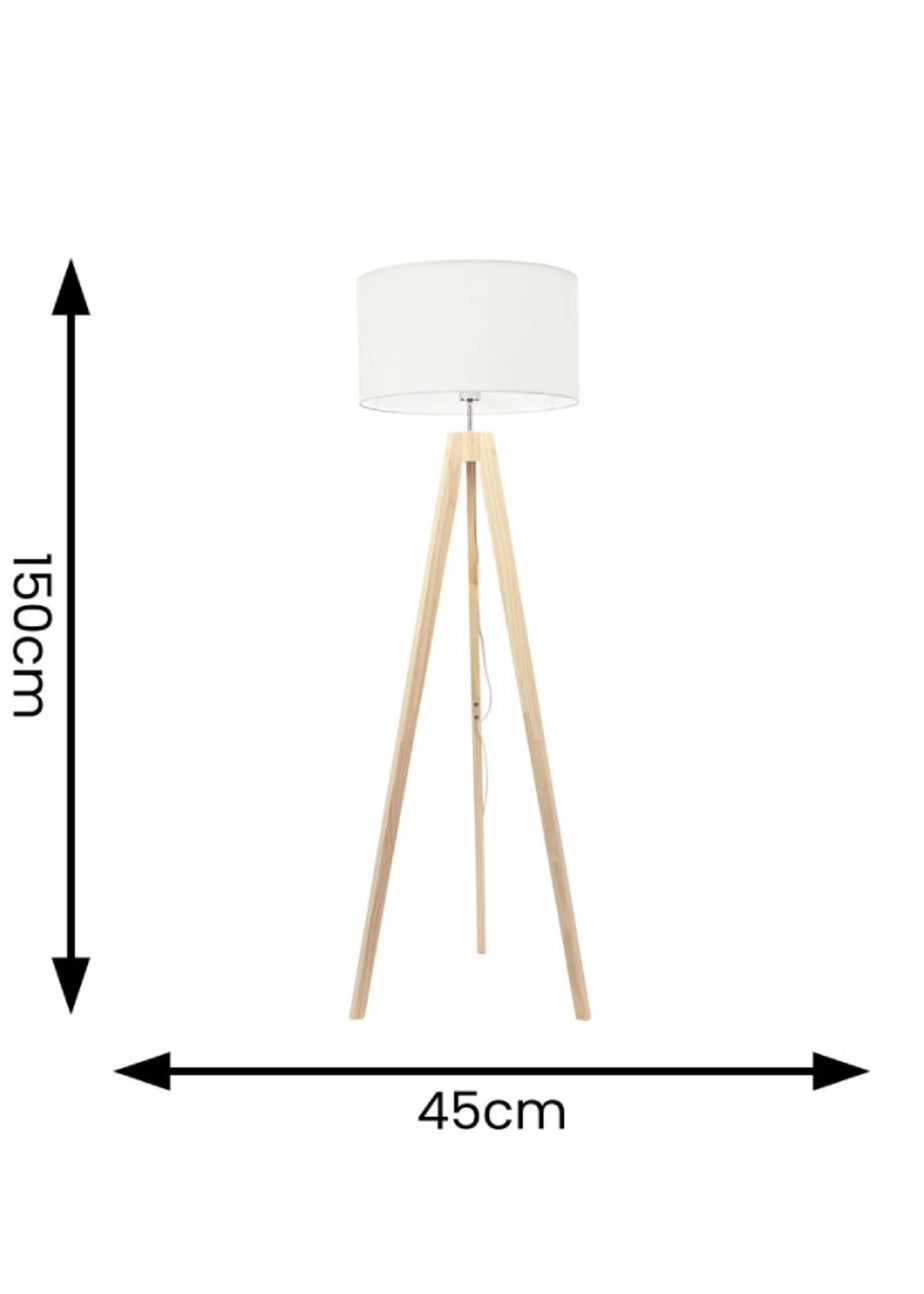 ValueLights Jackson Oak Effect Natural Floor Lamp with Large Drum Shade
