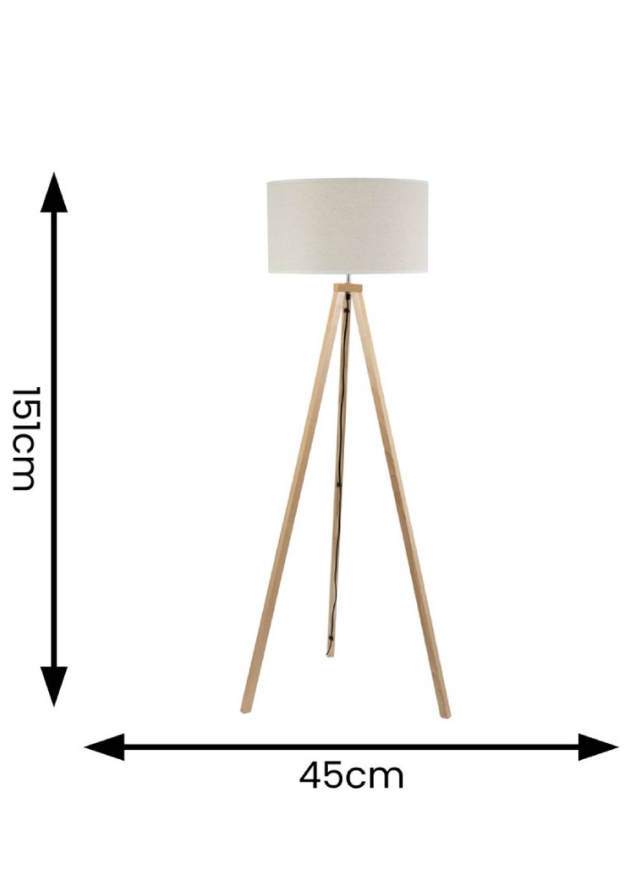 ValueLights Barbro Tripod Oak Effect Natural Floor Lamp with Large Drum Trim Shade