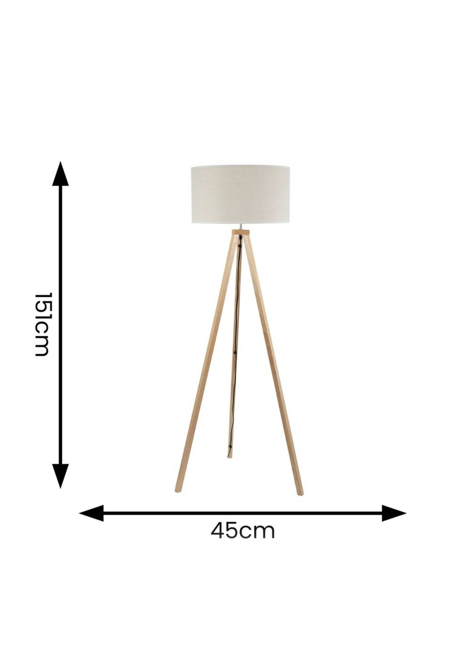 ValueLights Barbro Tripod Oak Effect Natural Floor Lamp with Large Drum Trim Shade