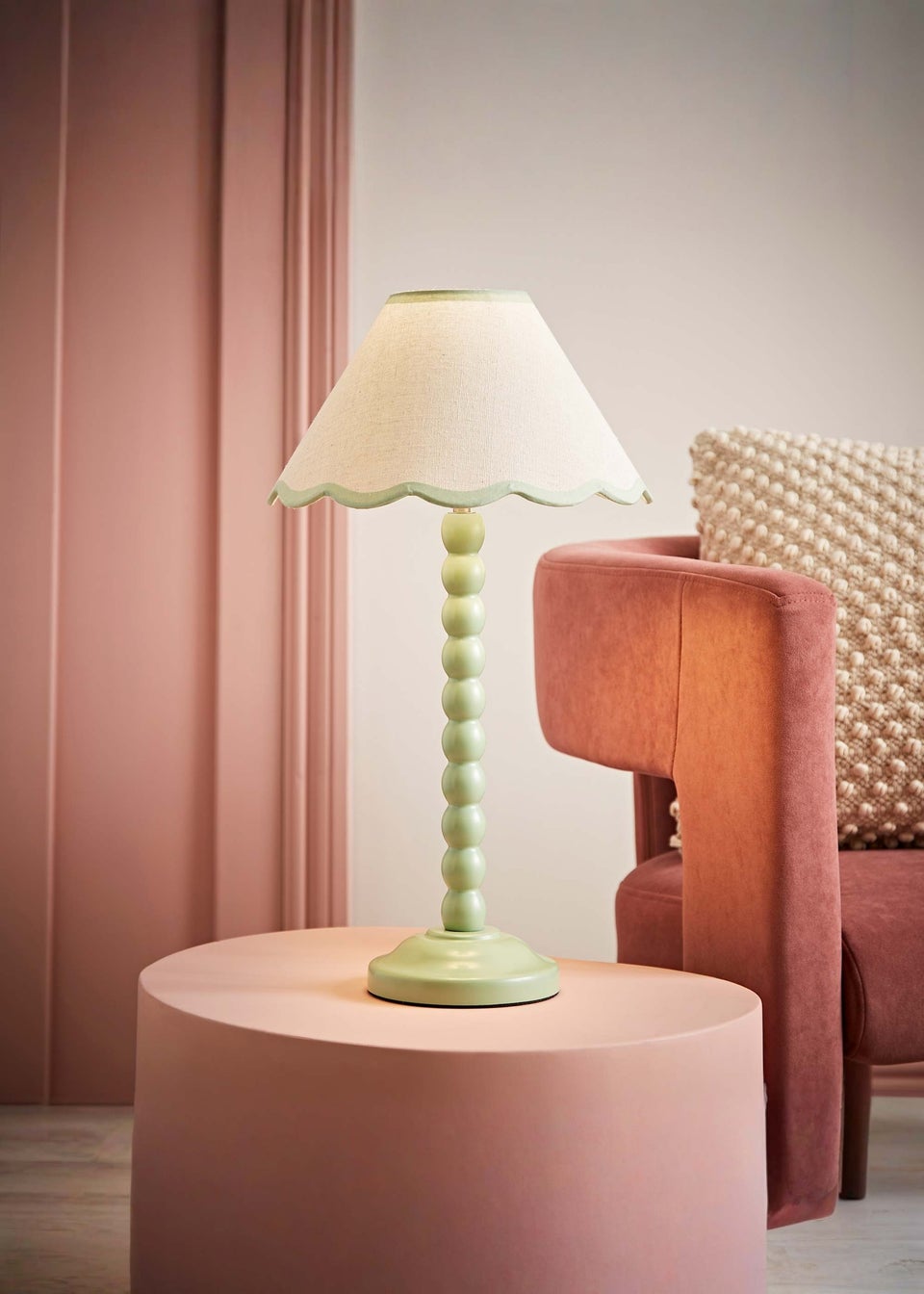 ValueLights Bobbles Painted Green Table Lamp with Small Tapered Shade