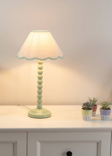 ValueLights Bobbles Painted Green Table Lamp with Small Tapered Shade