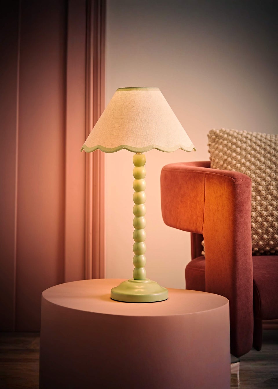 ValueLights Bobbles Painted Green Table Lamp with Small Tapered Shade