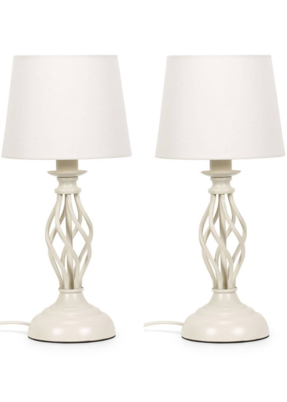 ValueLights Memphis Pair of Painted Cream Table Lamp & Candle
