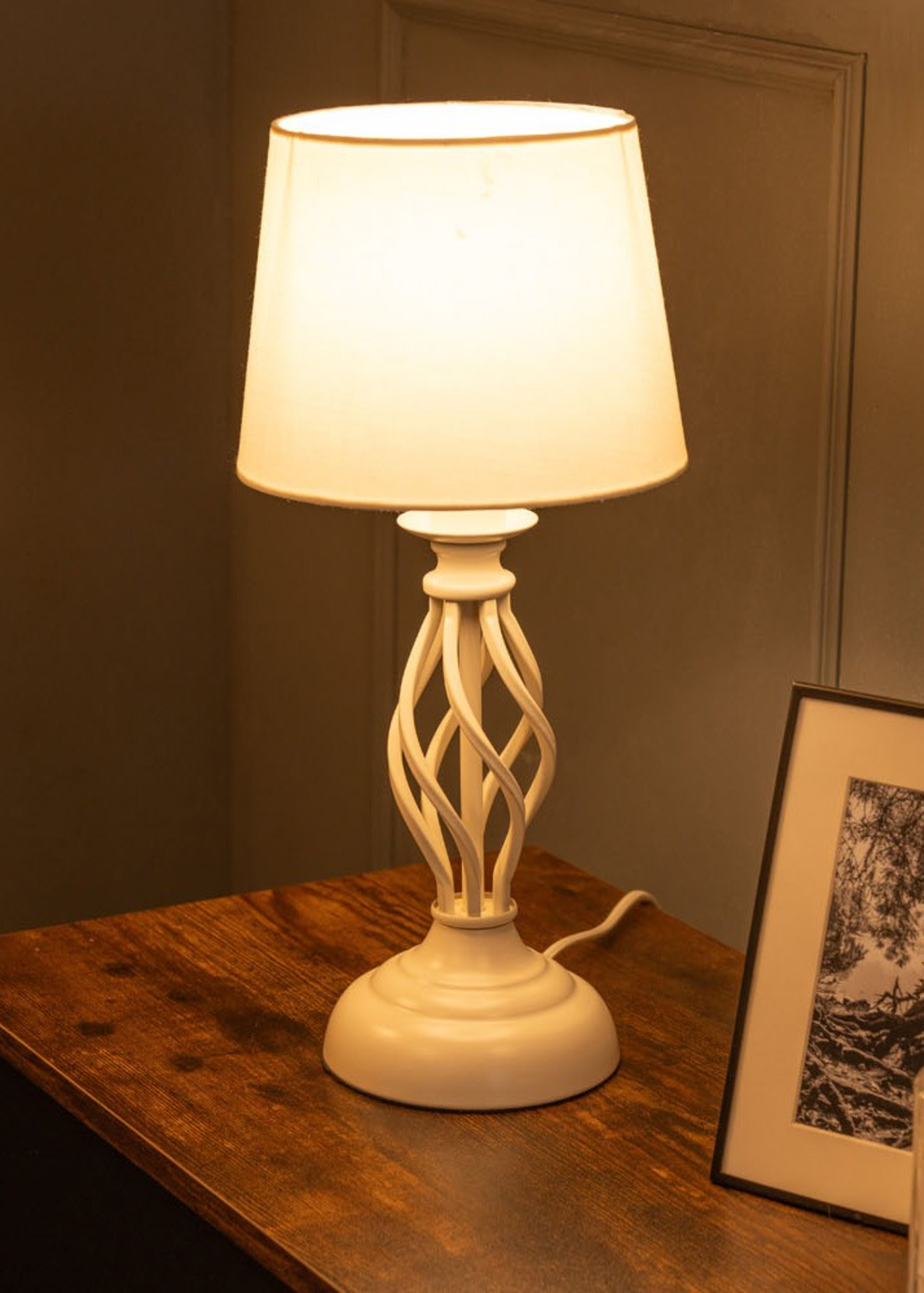 ValueLights Memphis Pair of Painted Cream Table Lamp & Candle