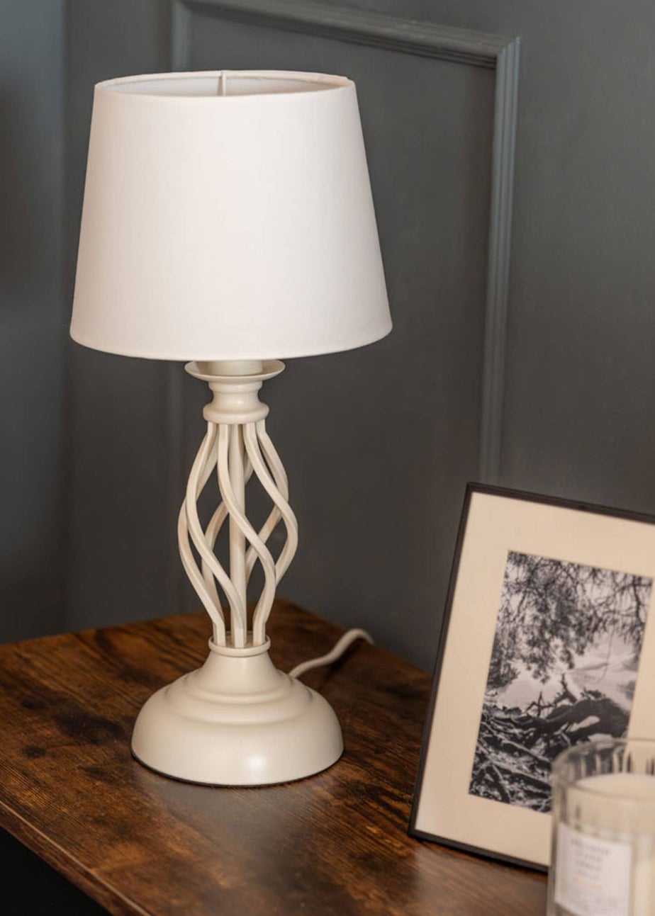 ValueLights Memphis Pair of Painted Cream Table Lamp & Candle