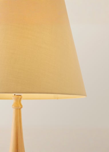 ValueLights Victoria Oak Effect Natural Table Lamp with Small Tapered Shade