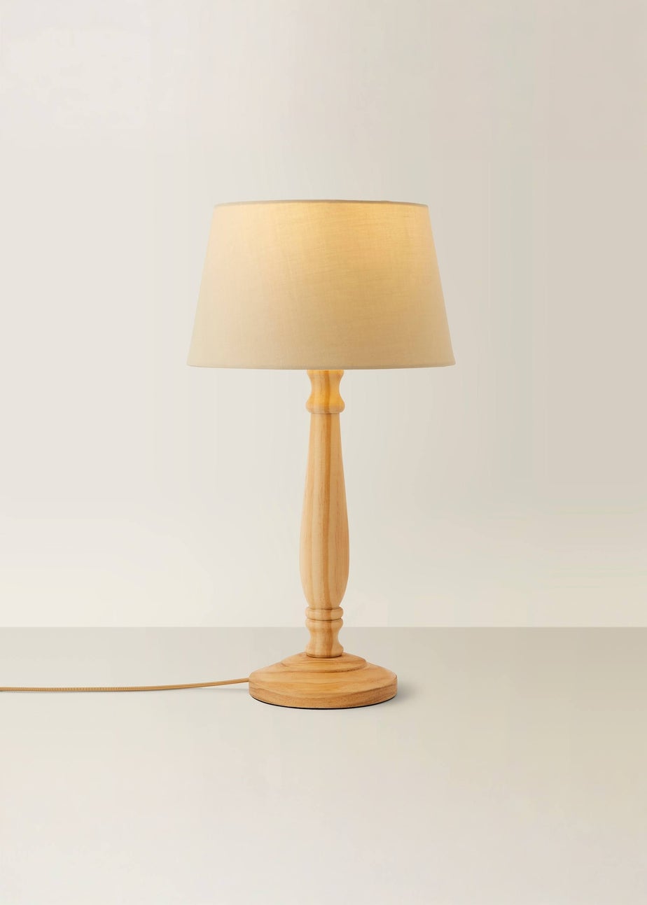 ValueLights Victoria Oak Effect Natural Table Lamp with Small Tapered Shade