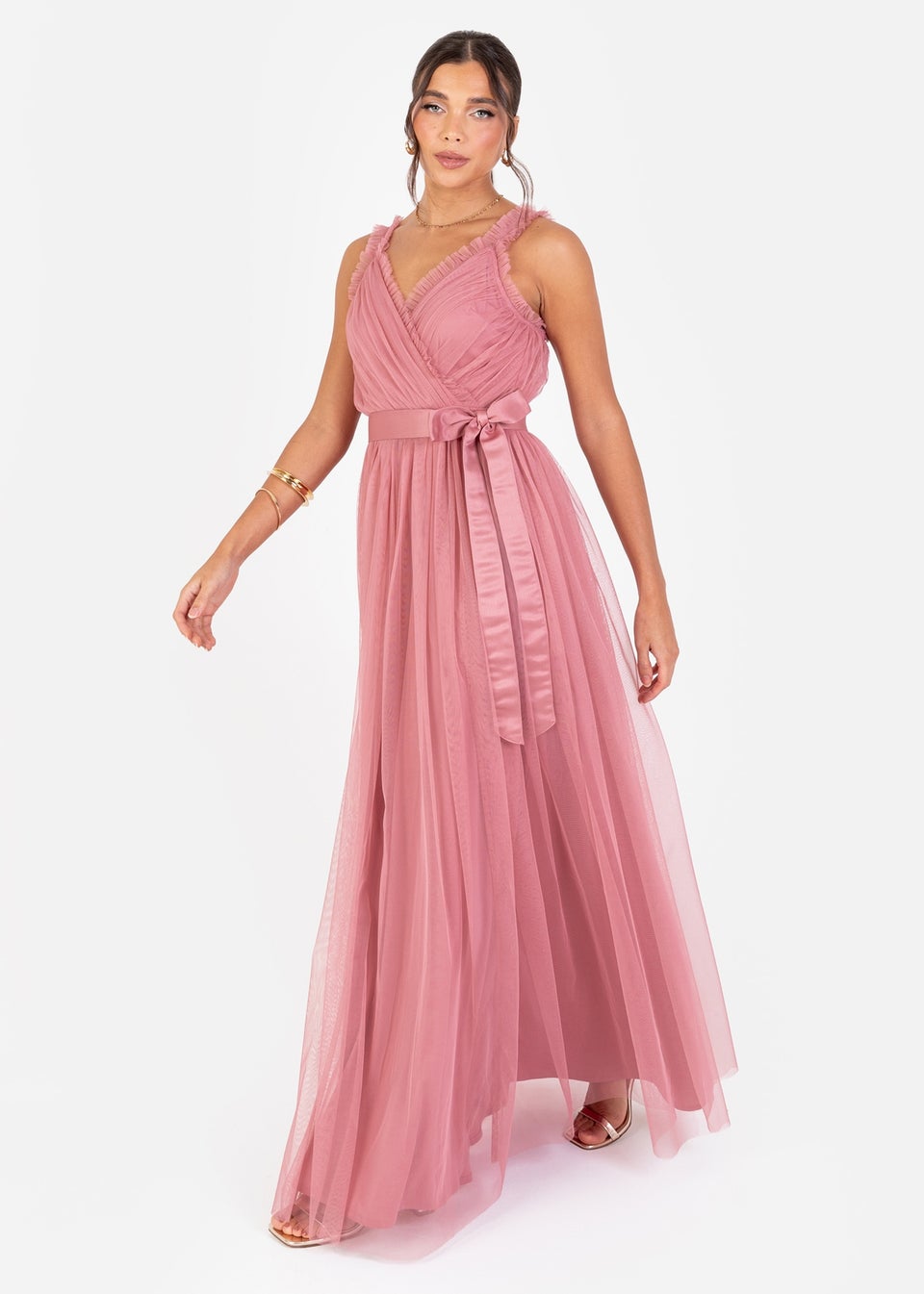 Anaya with Love Recycled Dusty Rose Wrap Strappy Maxi Dress