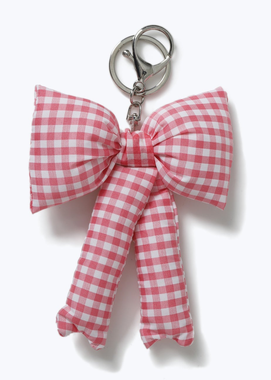 Pink Gingham Bow Keyring