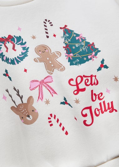 Girls Cream Christmas Lets Be Jolly Sweatshirt (1-7yrs)