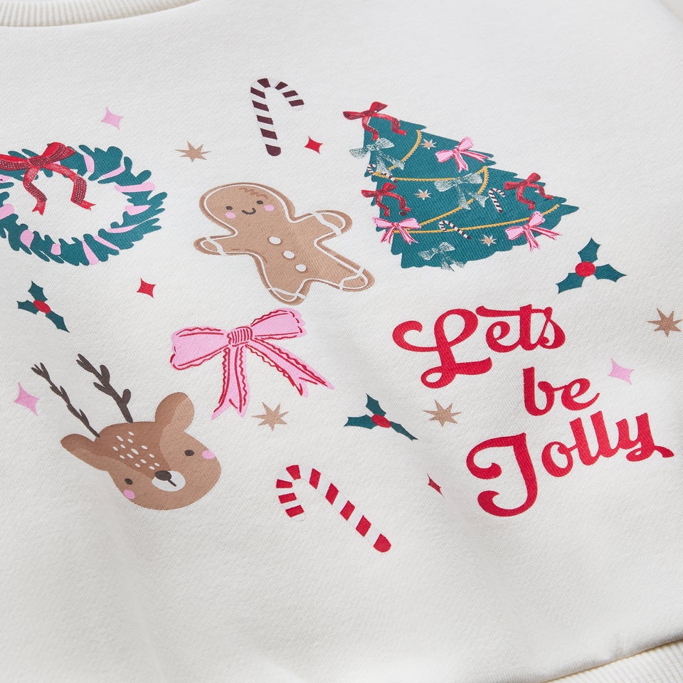 Girls Cream Christmas Lets Be Jolly Sweatshirt (1-7yrs)