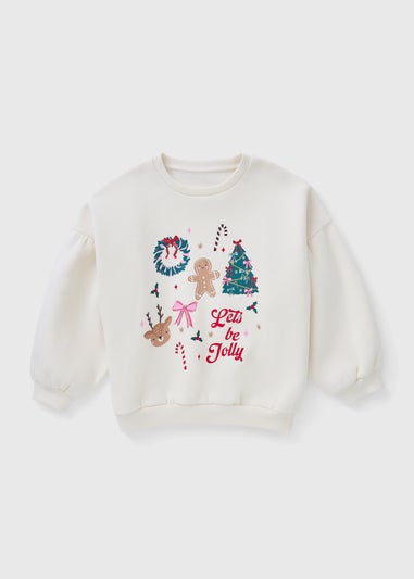 Girls Cream Christmas Lets Be Jolly Sweatshirt (1-7yrs)