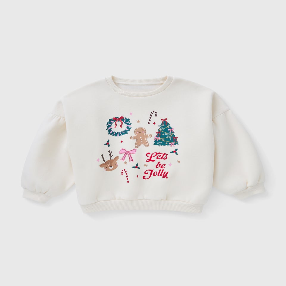 Girls Cream Christmas Lets Be Jolly Sweatshirt (1-7yrs)