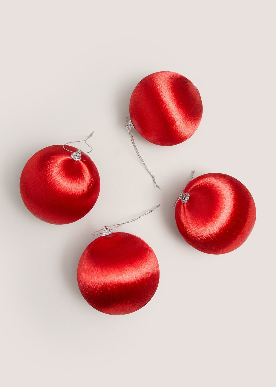 4 Pack Red Satin Baubles
