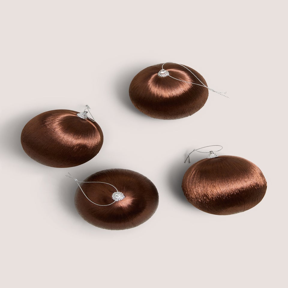 4 Pack Brown Satin Baubles
