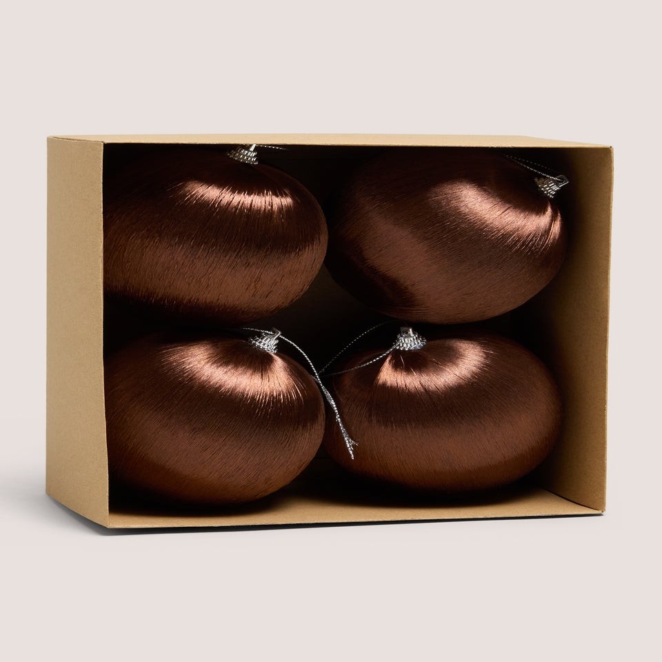 4 Pack Brown Satin Baubles