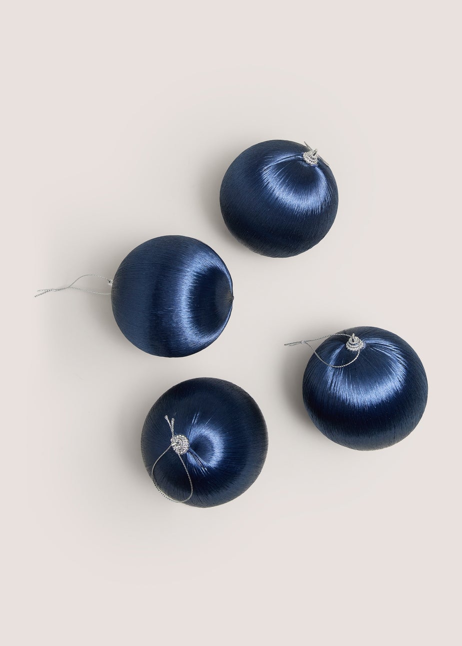 4 Pack Navy Satin Baubles