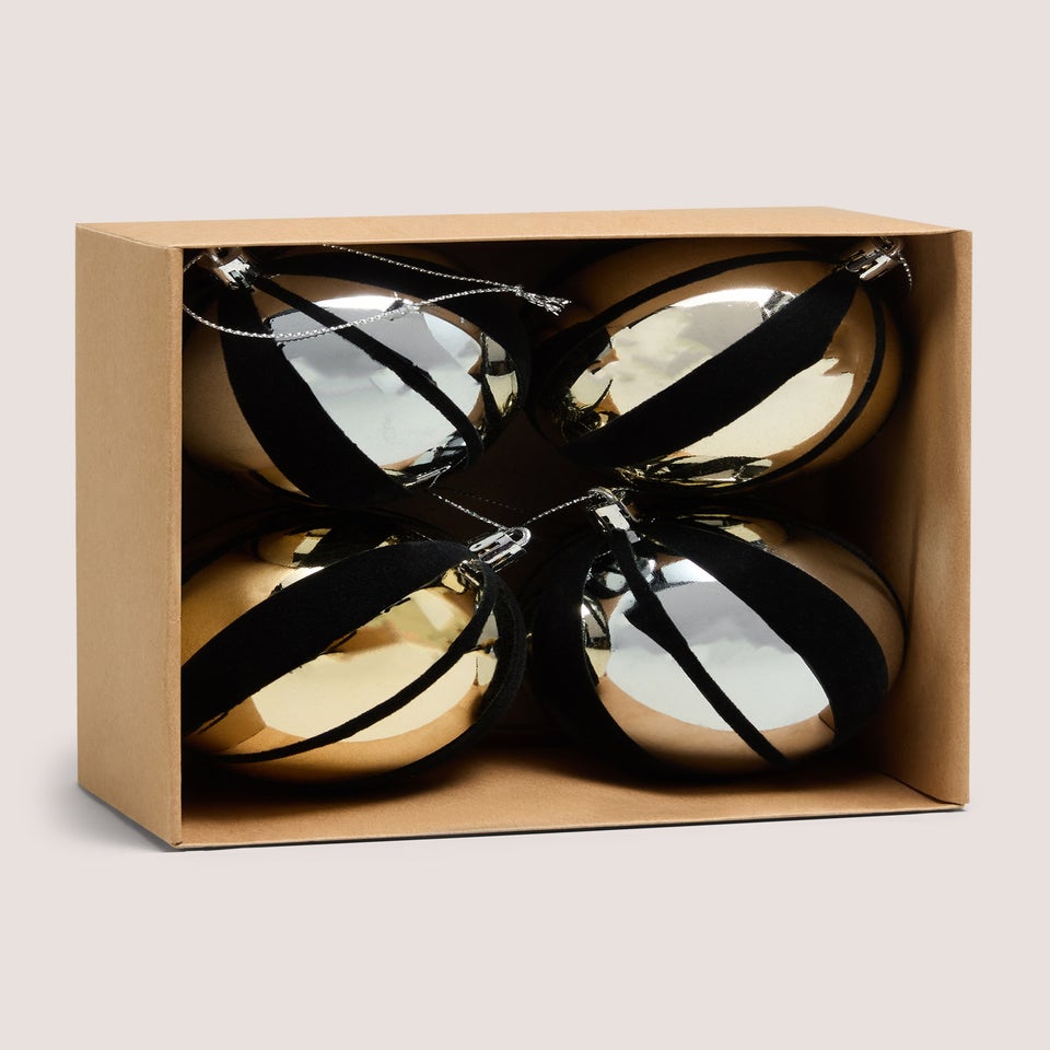 4 Pack Metallic Flocked Baubles