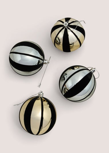 4 Pack Metallic Flocked Baubles