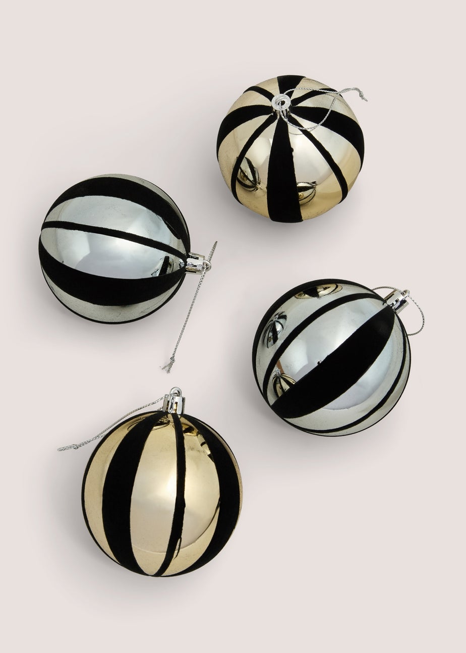 4 Pack Metallic Flocked Baubles