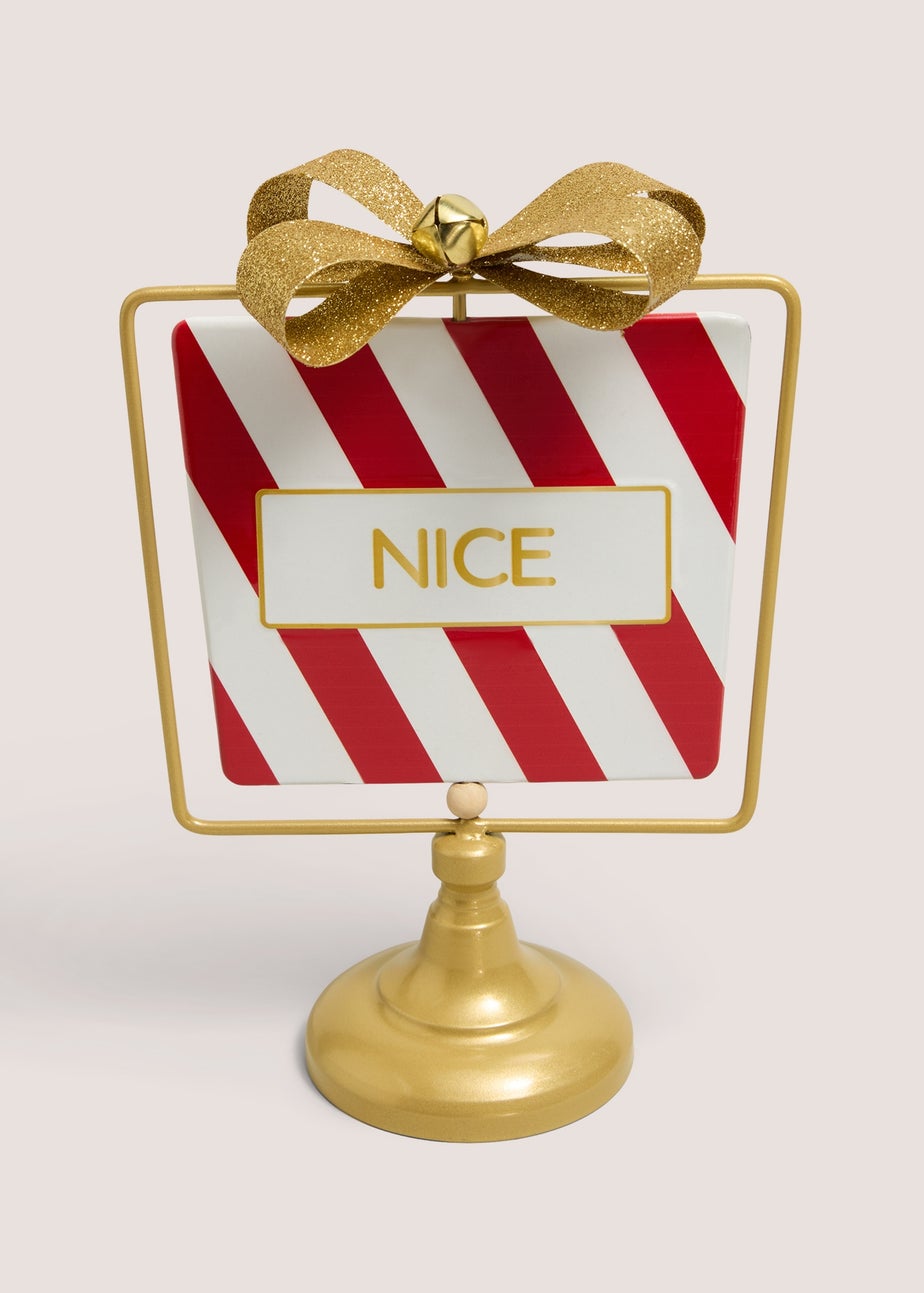 Gold Naughty/Nice Metal Sign