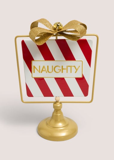 Gold Naughty/Nice Metal Sign