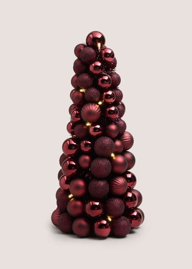 Burgundy Pre Lit Christmas Bauble Tree