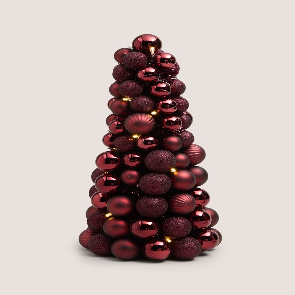 Burgundy Pre Lit Christmas Bauble Tree