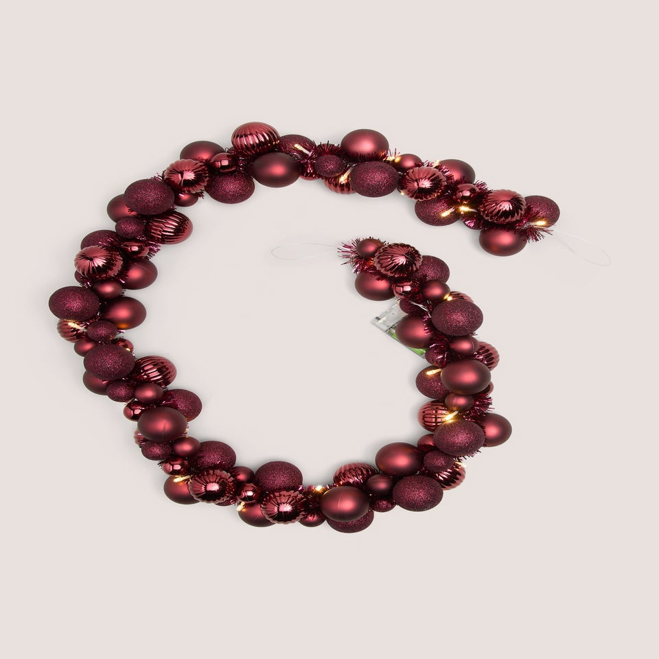 Burgundy Pre Lit Bauble Garland