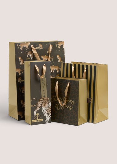 4 Pack Black Leopard Gift Bags