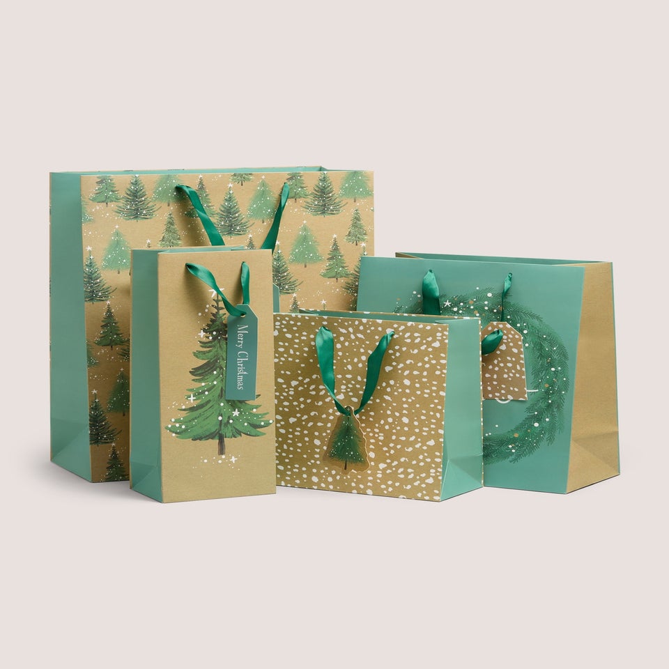 4 Pack Green Tree Gift Bags