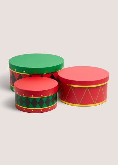 Set Of 3 Drum Gift Boxes Christmas