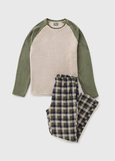 Khaki Fleece Raglan Pyjama Set