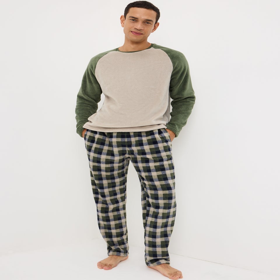 Khaki Fleece Raglan Pyjama Set