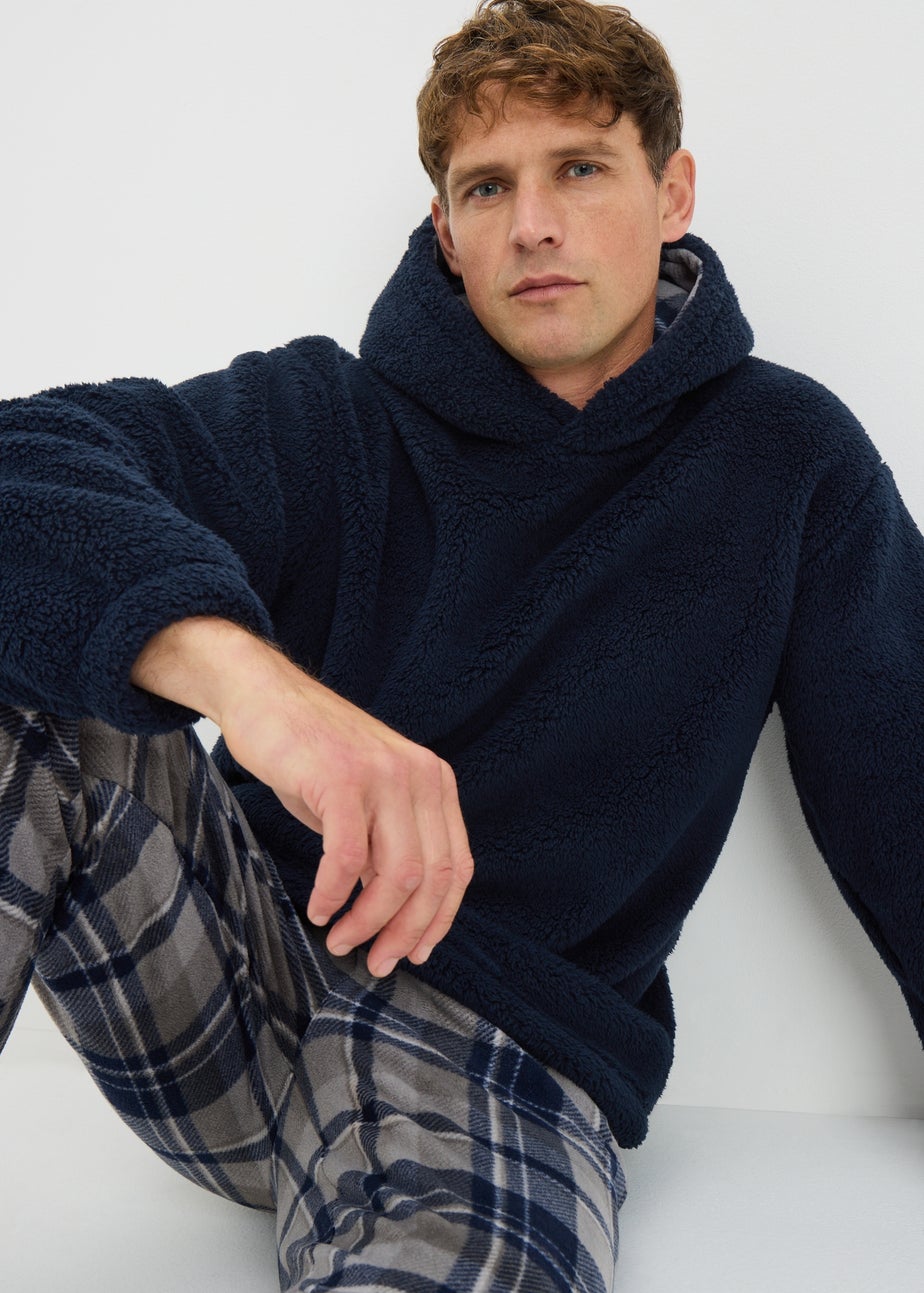 Navy Check Hooded Fleece Pyjama Set