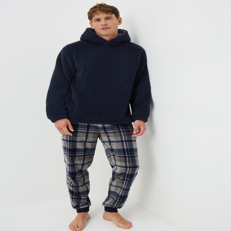 Navy Check Hooded Fleece Pyjama Set