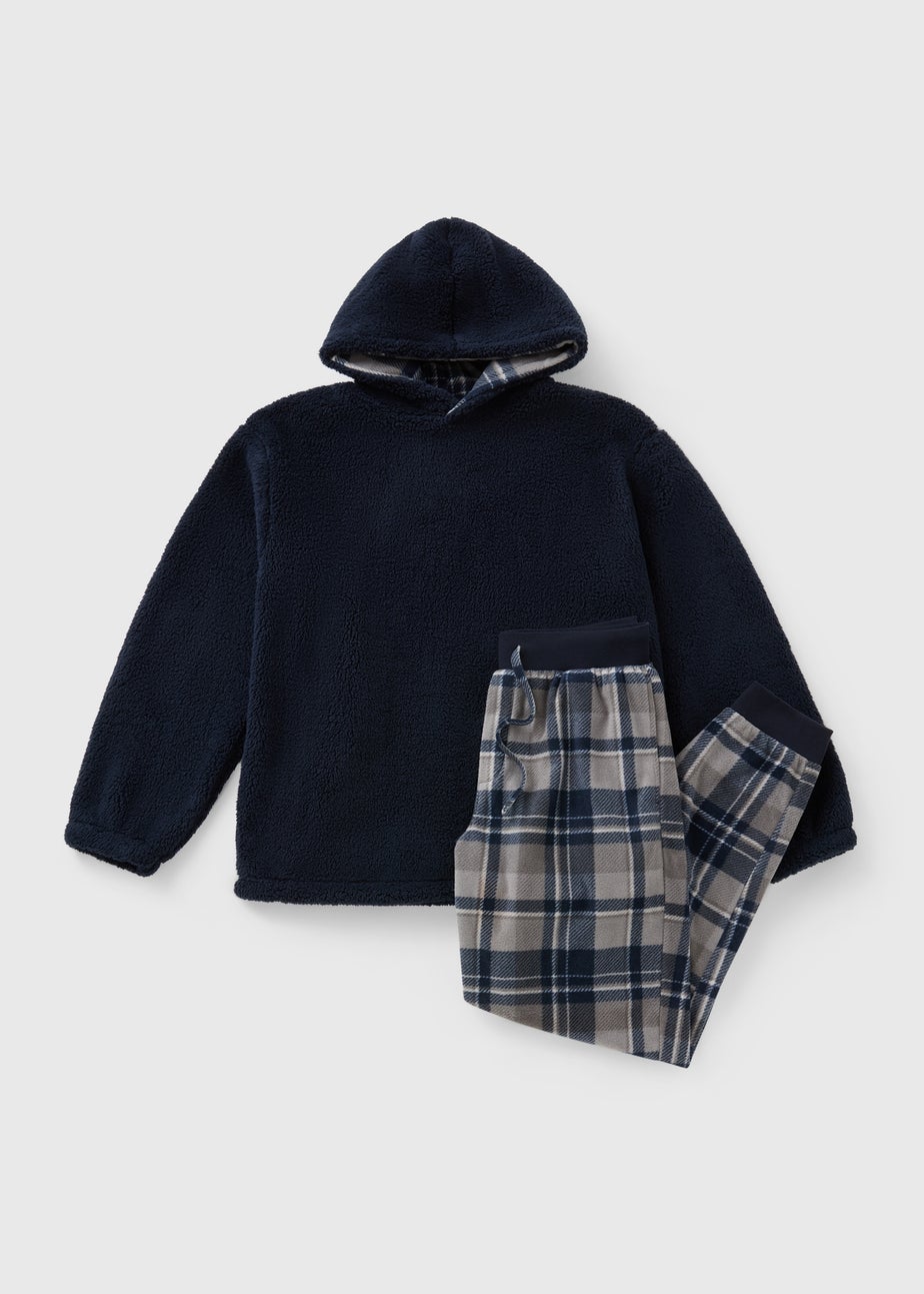 Navy Check Hooded Fleece Pyjama Set