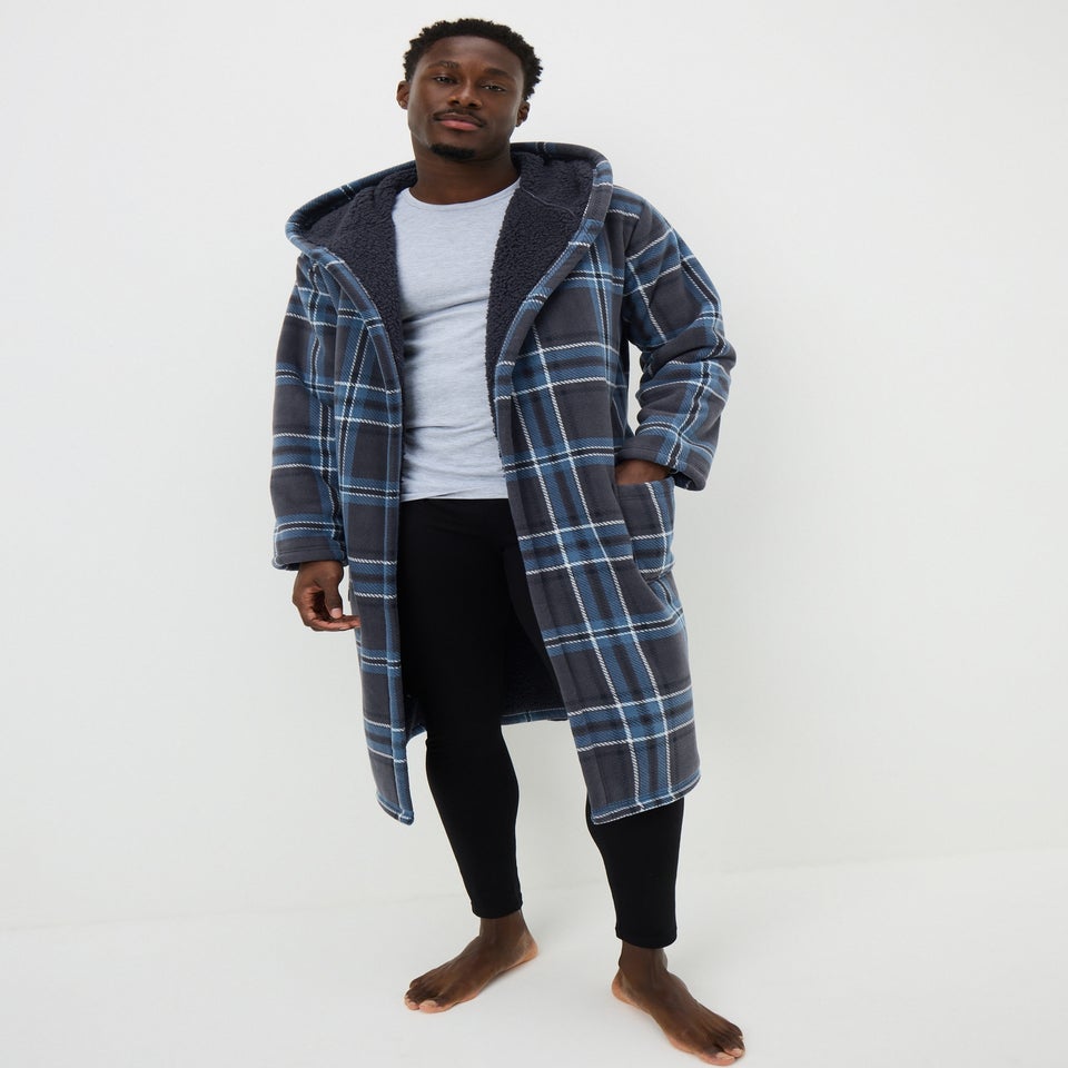 Grey Bonded Check Dressing Gown