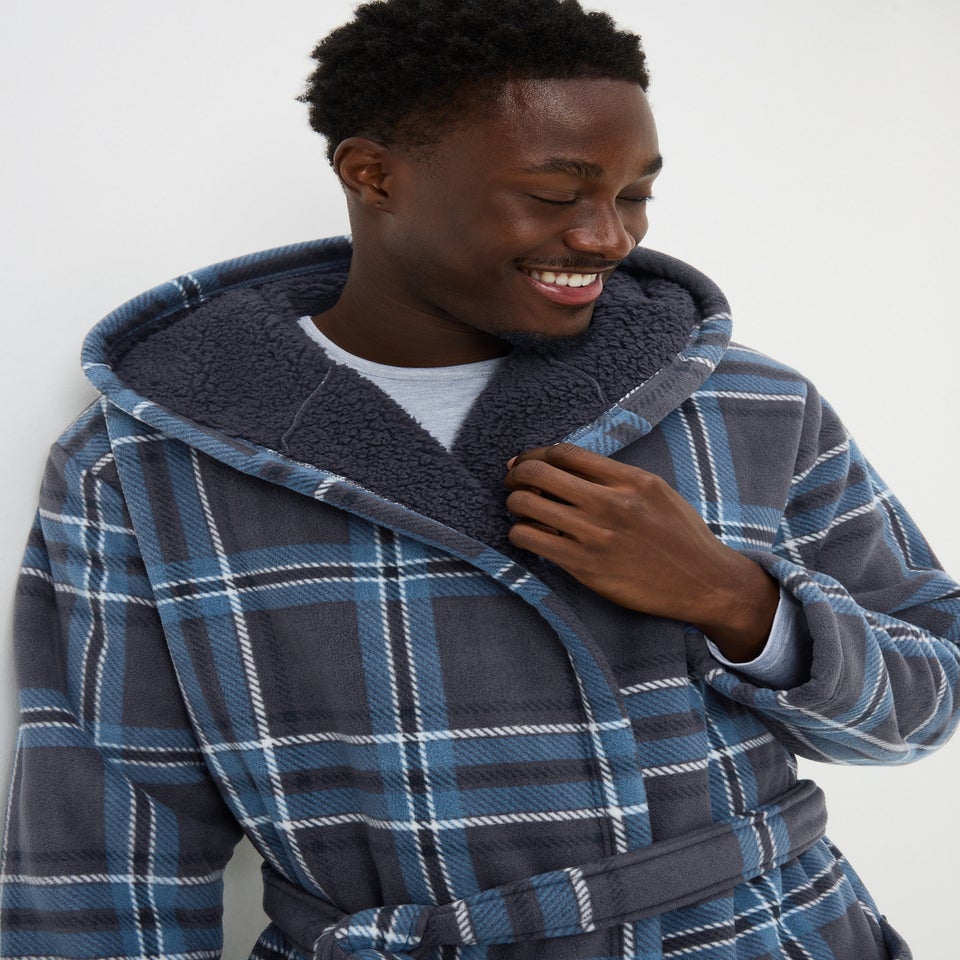 Grey Bonded Check Dressing Gown