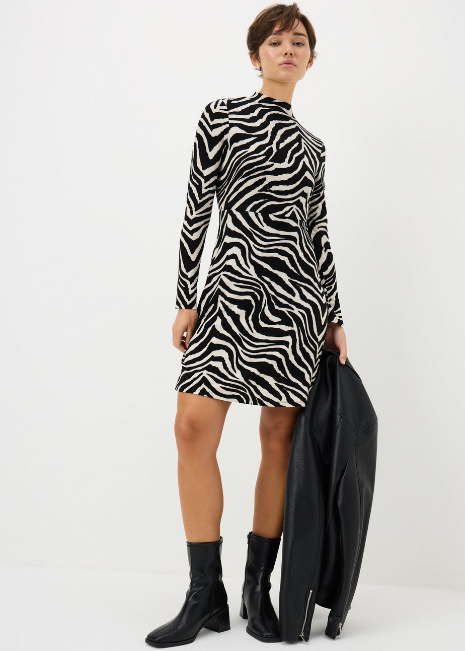 Black Mono Zebra Supersoft Mini Dress