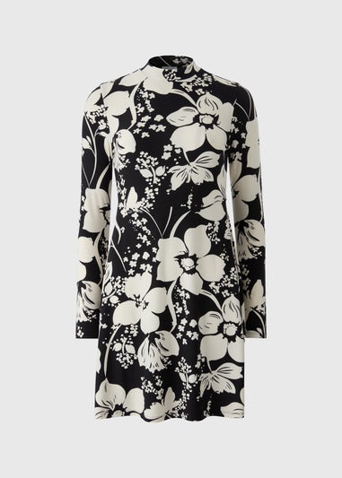 Black Mono Large Floral Supersoft Mini Dress