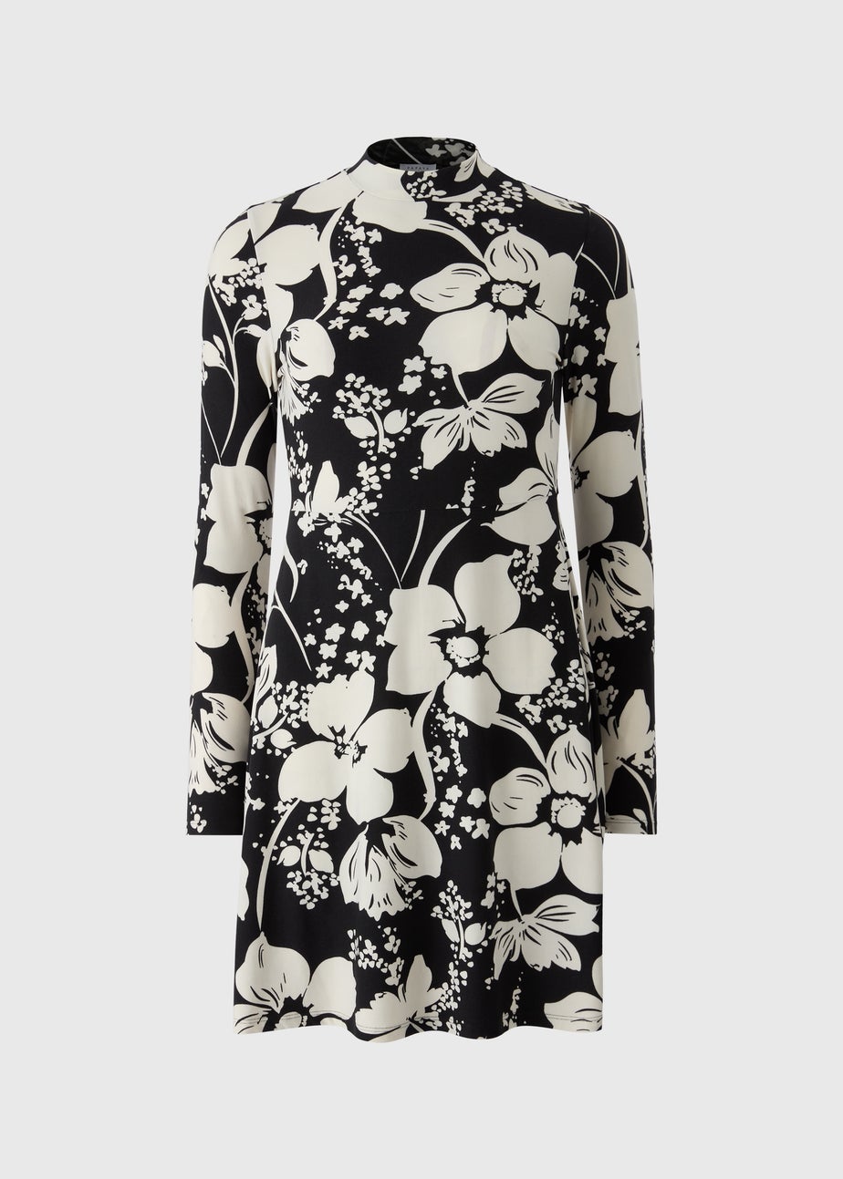 Black Mono Large Floral Supersoft Mini Dress