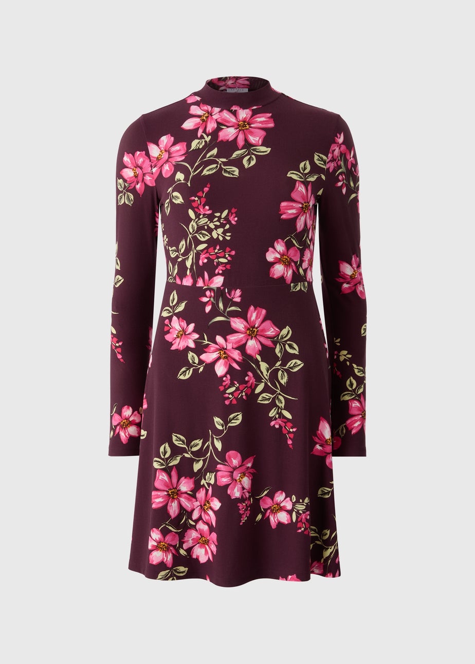 Burgundy Large Floral Mini Dress