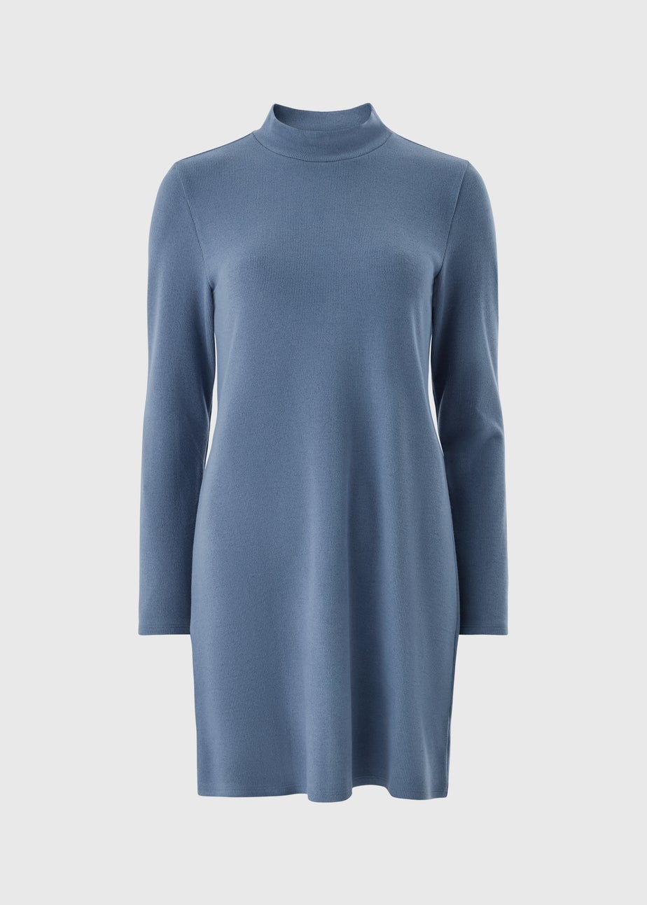 Blue High Neck Cosy Mini Dress