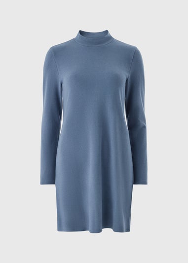 Blue High Neck Cosy Mini Dress